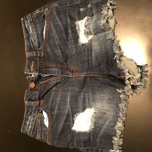 Distressed denim shorts
